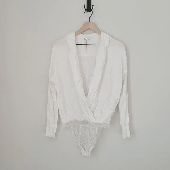 Free People Elsa Bodysuit Top Cream Surplice Neck Size Small - Picture 7 of 12